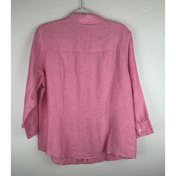 L.L.Bean Pink 3/4 Sleeve Linen Button Down Shirt Size Large - Picture 2 of 8
